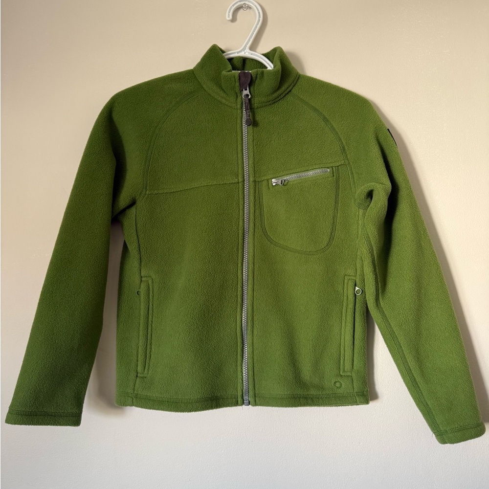 MEC Green Fleece Polar Tech Jacket Full Zip Crew Neck Kids Size 10